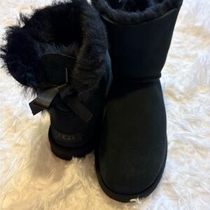 UGG Black Suede Shearling Bow Short Boots